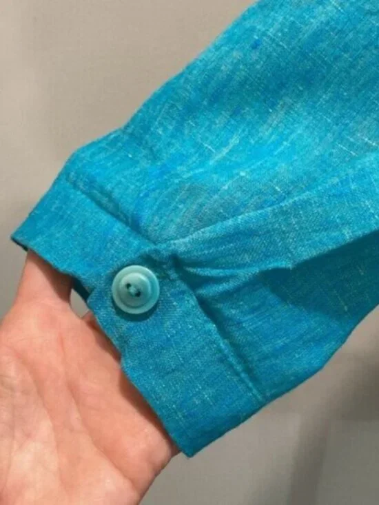 Flax Linen Long Sleeve Jacket Blue top - Picture 6 of 13